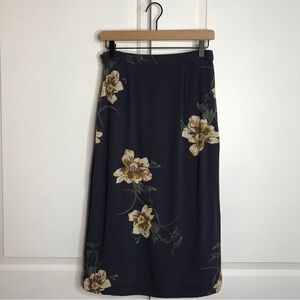 Free People South City Midi Skirt Navy Blue Floral Skirt Size 6